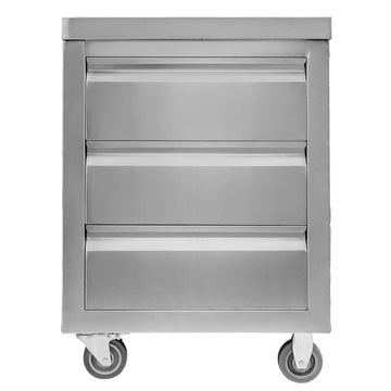 Masa mobila din inox cu trei sertare 60x60xH85 cm Dulapior mobil din inox cu