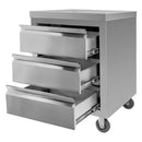 Masa mobila din inox cu trei sertare 60x60xH85 cm Dulapior mobil din inox cu