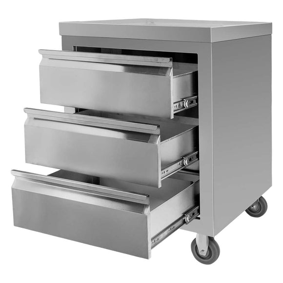 Masa mobila din inox cu trei sertare 60x60xH85 cm Dulapior mobil din inox cu