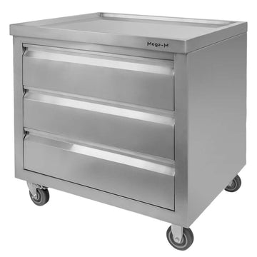 Masa mobila din inox cu trei sertare 80x60xH85 cm Dulapior mobil din inox cu