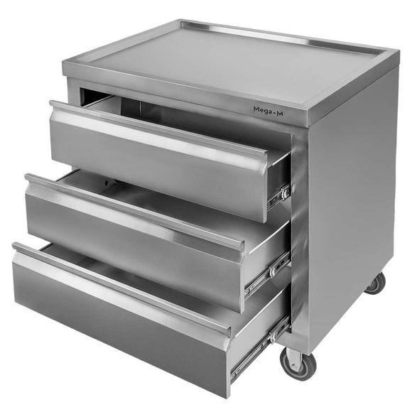 Masa mobila din inox cu trei sertare 80x60xH85 cm Dulapior mobil din inox cu