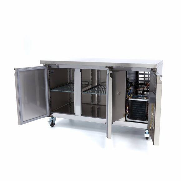 Masa refrigerata inox 2 10C, 2 usi, cu roti Frigiderul de banc ofera ce