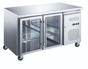 Masa refrigerata inox 2 10C, 2 usi sticla, cu roti