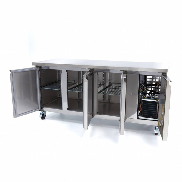 Masa refrigerata inox 2 10C, 3 usi, cu roti