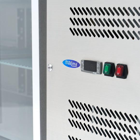 Masa refrigerata inox 2 10C, 4 usi sticla, cu roti