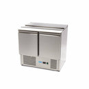 Masa refrigerata inox tip saladeta, 0C 10C cu 2 usi, blat de taiere din polietilena, capac inox, capacitate 257 Litri