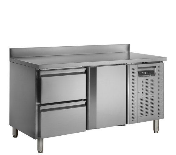 Masa refrigerata inox 1 usa si 2 sertare Tefcold – masă frigorifică inox pentru bucătărie profesională restaurant și HoReCa
