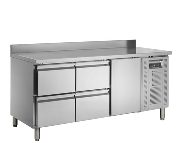 Masa refrigerata inox 1 usa si 4 sertare Tefcold – masă frigorifică inox pentru bucătărie profesională restaurant și HoReCa