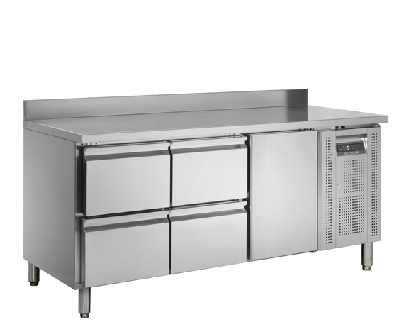 Masa refrigerata inox 1 usa si 4 sertare Tefcold – masă frigorifică inox pentru bucătărie profesională restaurant și HoReCa
