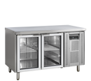 Masa refrigerata inox 2 usi sticla, +2/+10°C Tefcold – masă frigorifică inox pentru bucătărie profesională restaurant și HoReCa