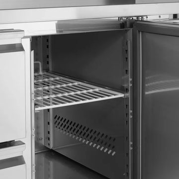 Masa refrigerata inox vedere laterala Tefcold – masă frigorifică inox pentru bucătărie profesională restaurant și HoReCa