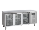 Masa refrigerata inox 3 usi sticla, +2/+10°C Tefcold – masă frigorifică inox pentru bucătărie profesională restaurant și HoReCa