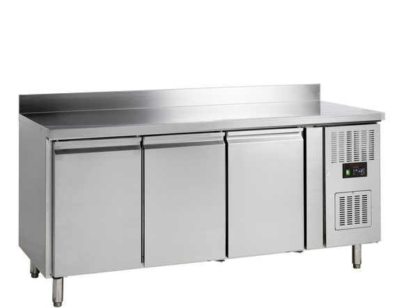 Masa refrigerata inox 3 usi, -2/+10°C, clasa energetica B Tefcold – masă frigorifică inox pentru bucătărie profesională restaurant și HoReCa