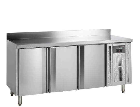 Masa refrigerata inox 3 usi, -2/+8°C, clasa energetica A Tefcold – masă frigorifică inox pentru bucătărie profesională restaurant și HoReCa