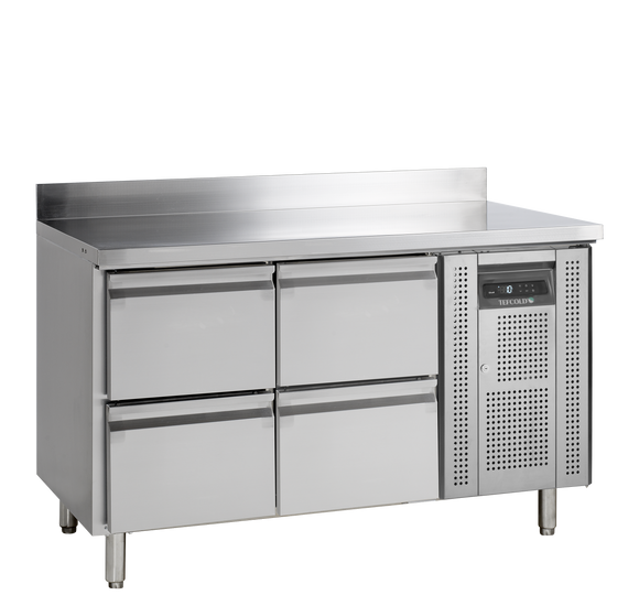 Masa refrigerata inox 4 sertare, -2/+10°C, clasa energetica B Tefcold – masă frigorifică inox pentru bucătărie profesională restaurant și HoReCa