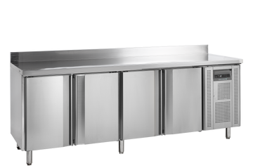Masa refrigerata inox 4 usi varianta compacta Tefcold – masă frigorifică inox pentru bucătărie profesională restaurant și HoReCa
