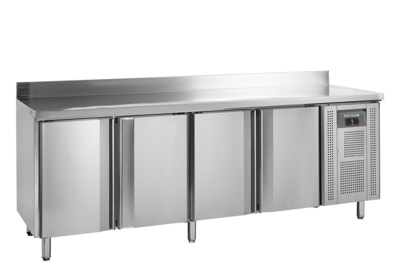 Masa refrigerata inox 4 usi, -2/+8°C, clasa energetica A Tefcold – masă frigorifică inox pentru bucătărie profesională restaurant și HoReCa