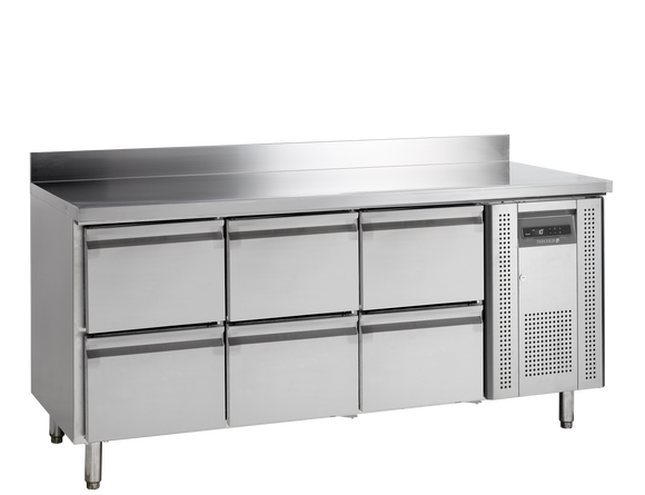 Masa refrigerata inox 6 sertare, -2/+10°C, clasa energetica B Tefcold – masă frigorifică inox pentru bucătărie profesională restaurant și HoReCa