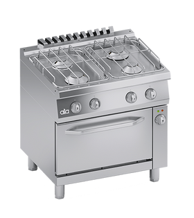 Masina de gatit cu 4 arzatoare, cuptor electric GN 11, putere 3 kW electric, 20 kW gaz Cadru din otel inoxidabil Usa