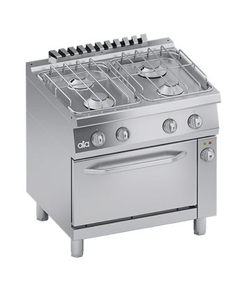 Masina de gatit cu 4 arzatoare, cuptor electric GN 11, putere 3 kW electric, 20 kW gaz Cadru din otel inoxidabil Usa