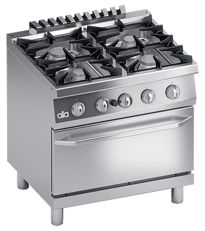 Masina de gatit cu 4 arzatoare, cuptor pe gaz GN 21 - PERFORMANCE LINE, 41,50 kW Cadru din otel inoxidabil Usa