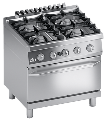 Masina de gatit cu 4 arzatoare, cuptor pe gaz GN 21 - PERFORMANCE LINE, 41,50 kW Cadru din otel inoxidabil Usa