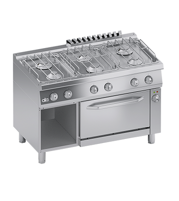 Masina de gatit cu 6 arzatoare, cuptor electric GN 11, baza deschisa, putere 3 kW electric, 30 kW gaz