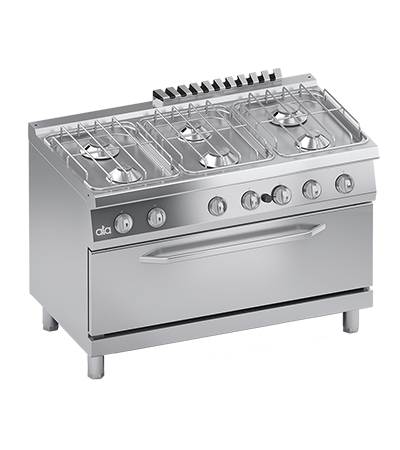Masina de gatit cu 6 arzatoare, cuptor pe gaz 105 x 53 cm, 38 kW Cadru din otel inoxidabil Usa