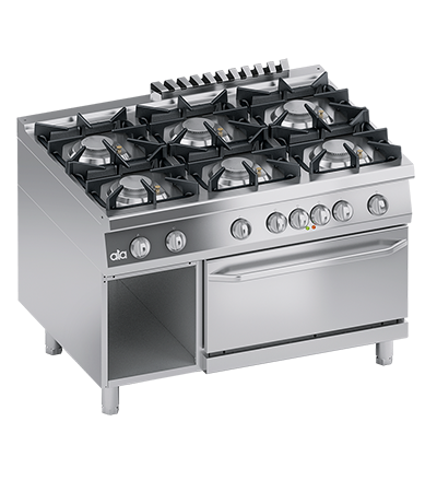 Masina de gatit Aragaz cu 6 focuri, cuptor electric GN 21, cu baza deschisa, 48 kW
