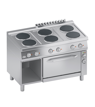 Masina de gatit electrica cu 6 plite, cuptor electric cu convectie GN 11, baza deschisa, 19.25 kW