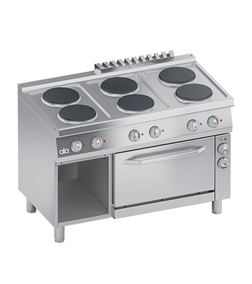 Masina de gatit electrica cu 6 plite, cuptor electric cu convectie GN 11, baza deschisa, 19.25 kW