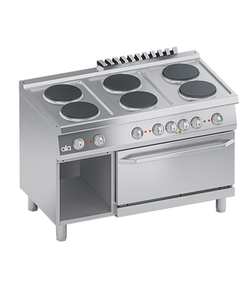 Masina de gatit electrica cu 6 plite, cuptor electric GN 21, baza deschisa, 21 kW