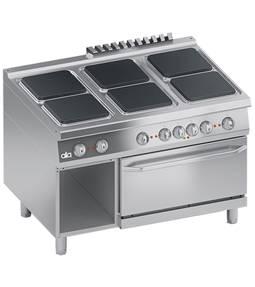 Masina de gatit electrica cu 6 plite, cuptor electric GN 21, cu baza deschisa, 29.40 kW