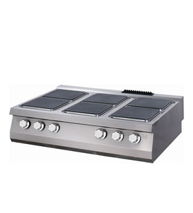 Masina de gatit electrica cu 6 arzatoare, model de banc, 90cm, 380V, 24kW Aceasta plita eleganta este un