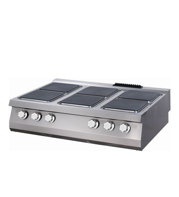 Masina de gatit electrica cu 6 arzatoare, model de banc, 90cm, 380V, 24kW Aceasta plita eleganta este un