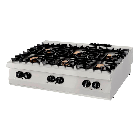 Masina de gatit pe gaz cu 6 arzatoare, model de banc, 90cm, 14kW Acest aragaz premium are o