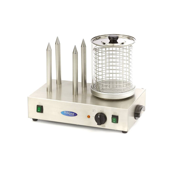 Masina pentru preparat Hot Dog cu fierbator, 4 tepuse pentru prajit chifle, 1,1kW Trebuie sa servesti hot doguri