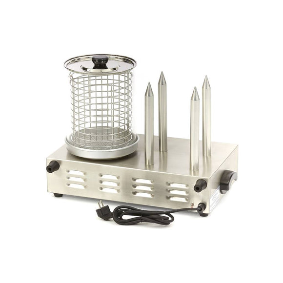 Masina pentru preparat Hot Dog cu fierbator, 4 tepuse pentru prajit chifle, 1,1kW Trebuie sa servesti hot doguri