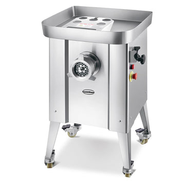 Masina de tocat carne nr 32, 500 kgh. inox, cu functie revers, 4 site Ø 3, 5, 9, 16 mm, alimentare 400 V cu roti