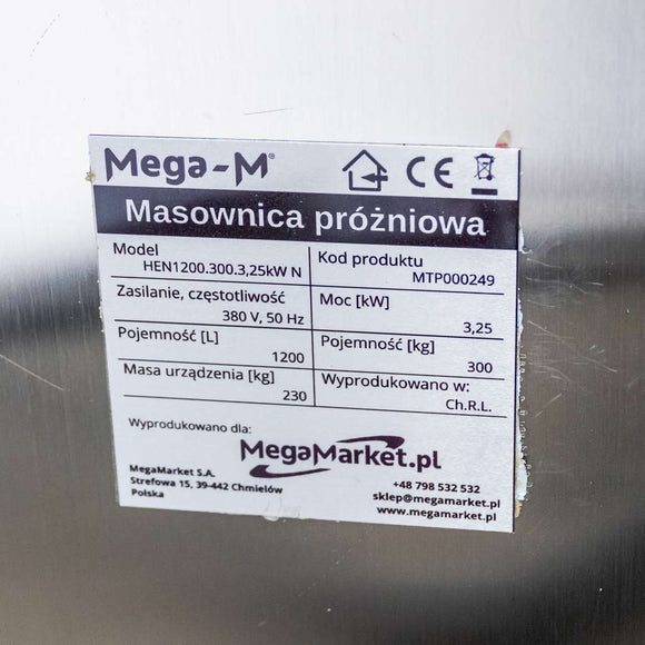 Masownica vid 1200 L 300 kg 3.25 kW peklarka pentru carne