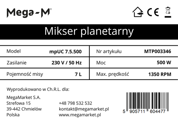 Mixer planetar mpUC 7.5.500 7L