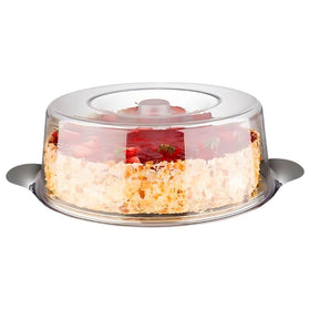 Platou inox Ø30 cm cu capac transparent pentru tort Platou inox Ø30 cm cu