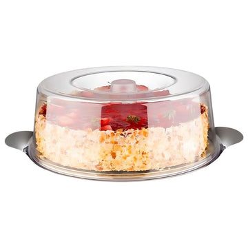 Platou inox Ø30 cm cu capac transparent pentru tort Platou inox Ø30 cm cu