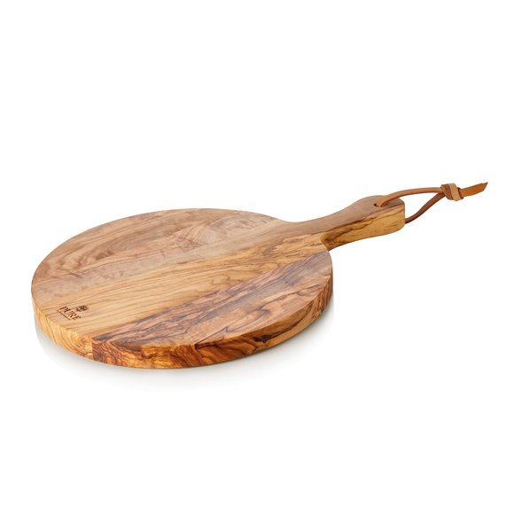 Platou de servire cu maner PURE OLIVE, Ø 25 cm, lemn de maslin Lemn de maslin extrem de