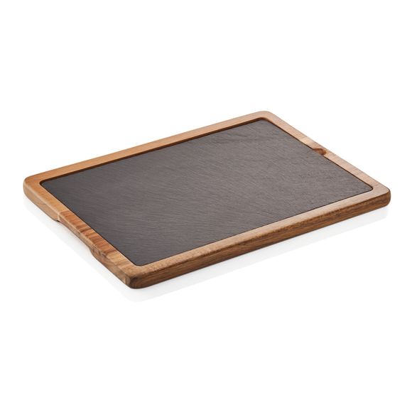 Platou de servire, 33 x 23 x 1,5 cm, lemn de salcam, ardezie