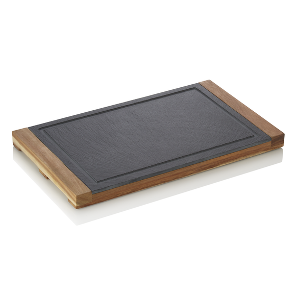 Platou de servire, 35 x 20 x 2,5 cm, lemn de salcam, ardezie