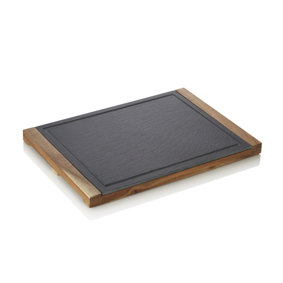 Platou de servire, 37 x 26 x 2,5 cm, lemn de salcam, ardezie