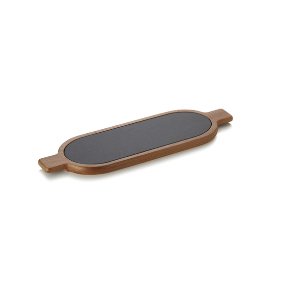 Platou de servire, 40 x 12 x 1,5 cm, lemn de salcam, ardezie