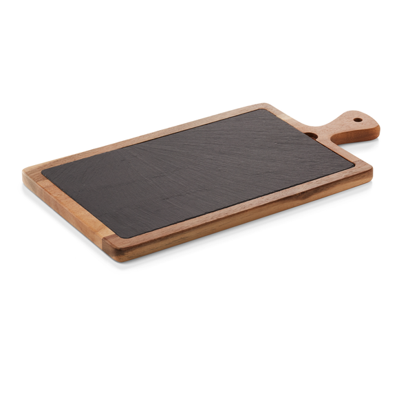Platou de servire, 40,5 x 20 x 1,5 cm, lemn de salcam, ardezie