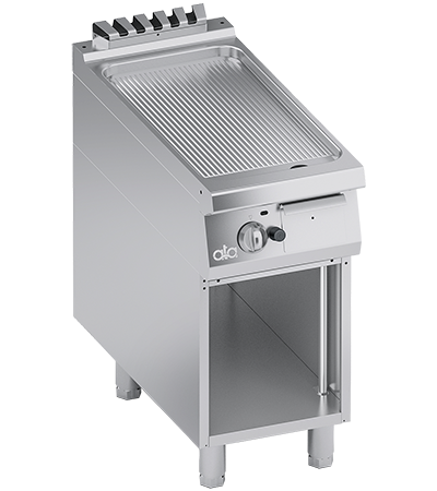 Plita fry top pe gaz, suprafata de coacere din inox,striat, cu baza deschisa - PERFORMANCE LINE, 9 kW